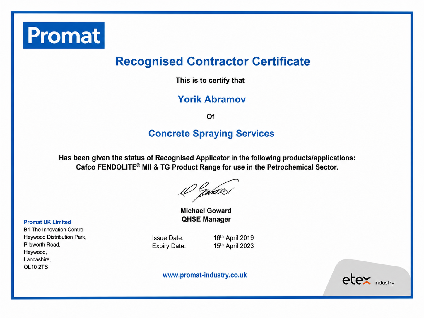 Promat — Recognised Contractor